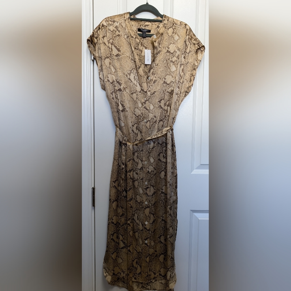 NWT Gorgeous 100% Silk Banana Republic Python Print Button Down Shirt Dress $250